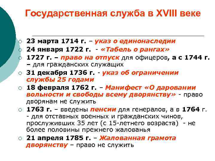 Государственная служба в XVIII веке ¡ ¡ ¡ ¡ 23 марта 1714 г. –