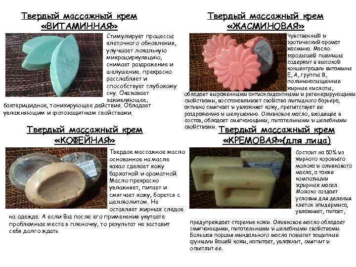 Твердый массажный крем «ВИТАМИННАЯ» Стимулирует процессы клеточного обновления, улучшает локальную микроциркуляцию, снимает раздражение и