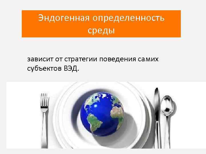 Эндогенная определенность среды зависит от стратегии поведения самих субъектов ВЭД. 