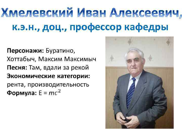 к. э. н. , доц. , профессор кафедры 