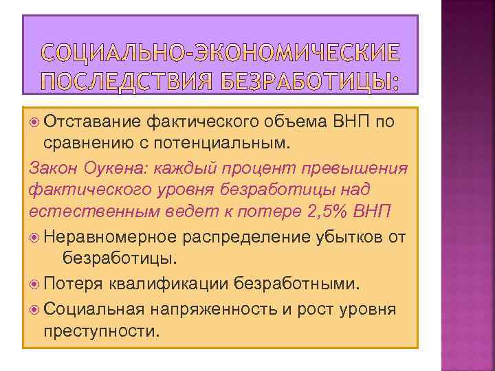  Отставание фактического объема ВНП по сравнению с потенциальным. Закон Оукена: каждый процент превышения