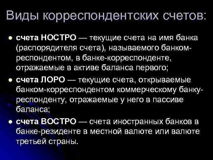 Банках корреспондентах ностро