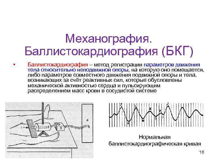 Кафедра физики, математики и информатики Механография. Баллистокардиография (БКГ) • Баллистокардиография – метод регистрации параметров