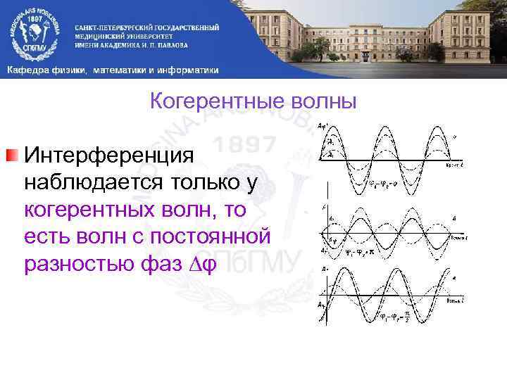 Когерентные волны Интерференция наблюдается только у когерентных волн, то есть волн с постоянной разностью