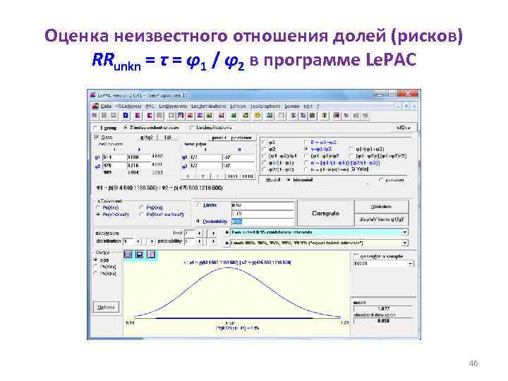 Оценка неизвестного отношения долей (рисков) RRunkn = τ = φ1 / φ2 в программе
