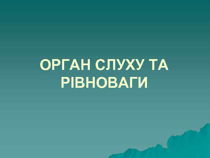 ОРГАН СЛУХУ ТА РІВНОВАГИ 