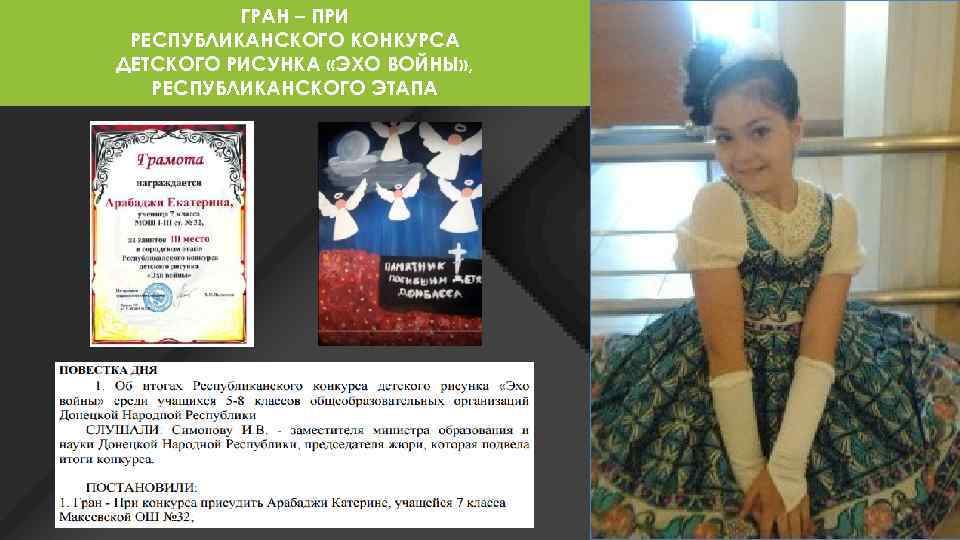 ГРАН – ПРИ РЕСПУБЛИКАНСКОГО КОНКУРСА ДЕТСКОГО РИСУНКА «ЭХО ВОЙНЫ» , РЕСПУБЛИКАНСКОГО ЭТАПА 