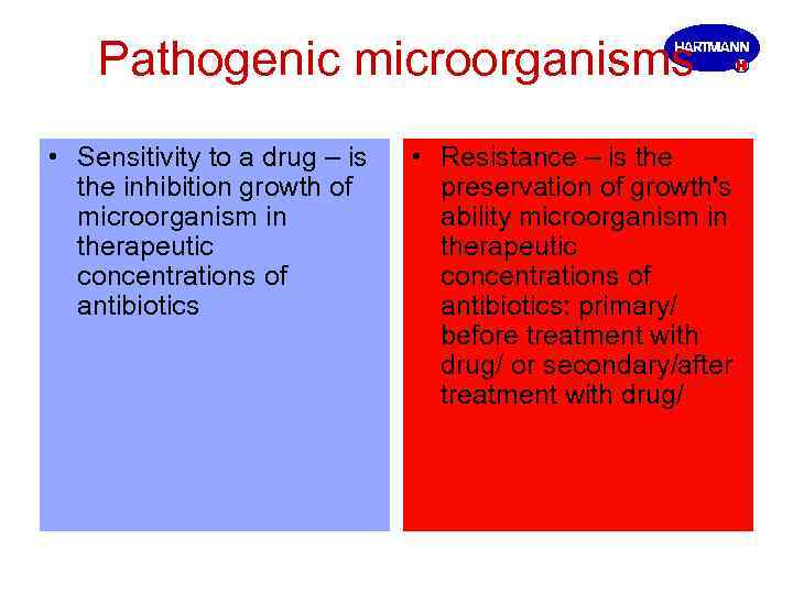 Pathogenic microorganisms • Sensitivity to a drug – is the inhibition growth of microorganism