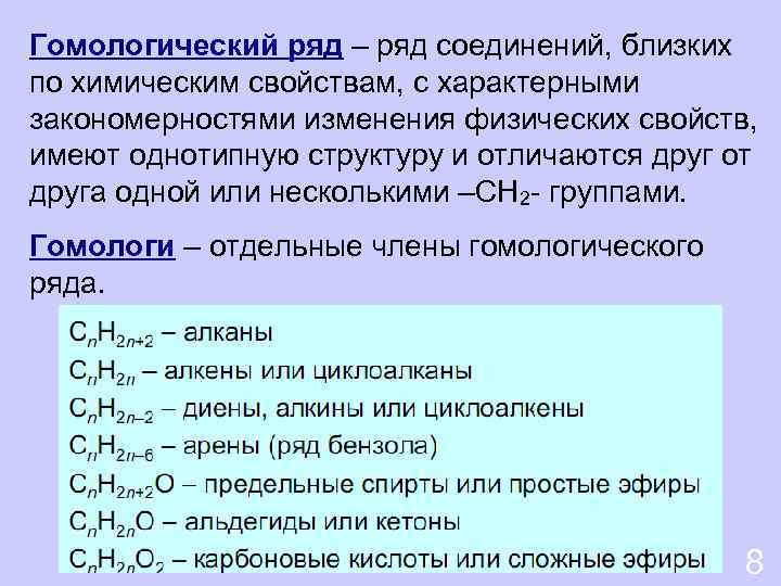 Формулы гомологических рядов