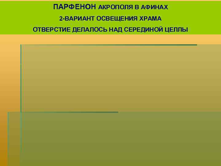 ПАРФЕНОН АКРОПОЛЯ В АФИНАХ 2 -ВАРИАНТ ОСВЕЩЕНИЯ ХРАМА ОТВЕРСТИЕ ДЕЛАЛОСЬ НАД СЕРЕДИНОЙ ЦЕЛЛЫ 