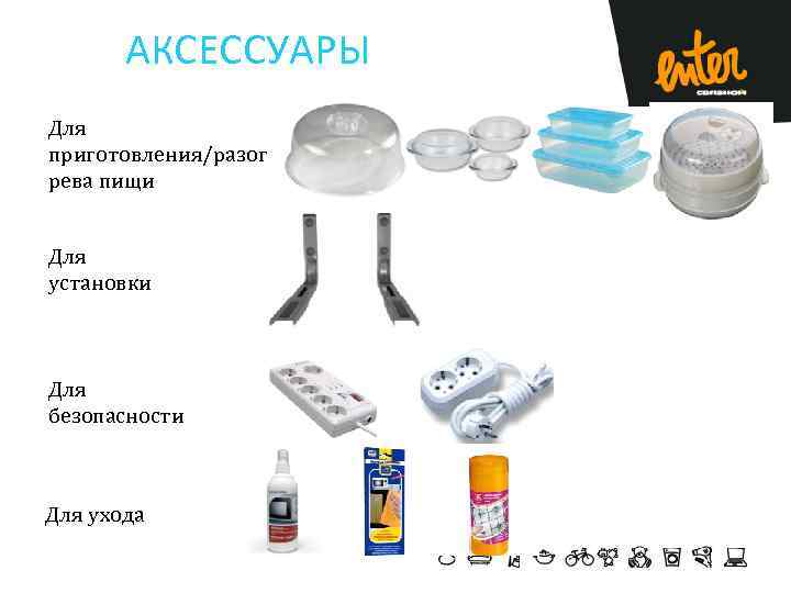 АКСЕССУАРЫ Для приготовления/разог рева пищи Для установки Для безопасности Для ухода 
