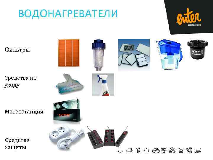 ВОДОНАГРЕВАТЕЛИ Фильтры Средства по уходу Метеостанция Средства защиты 