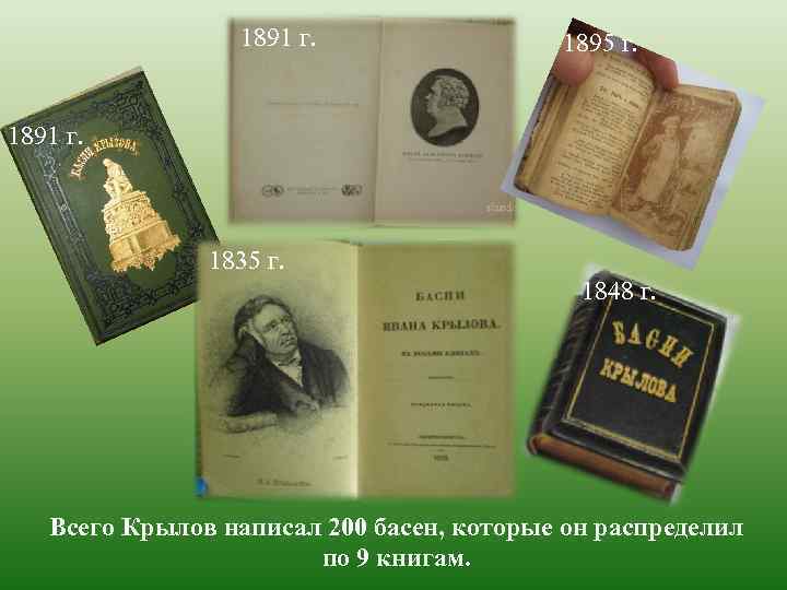 1891 г. 1895 г. 1891 г. 1835 г. 1848 г. Всего Крылов написал 200