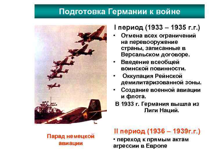 Подготовка Германии к войне I период (1933 – 1935 г. г. ) • Отмена