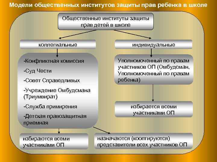 Модели общественных институтов защиты прав ребенка в школе Общественные институты защиты прав детей в