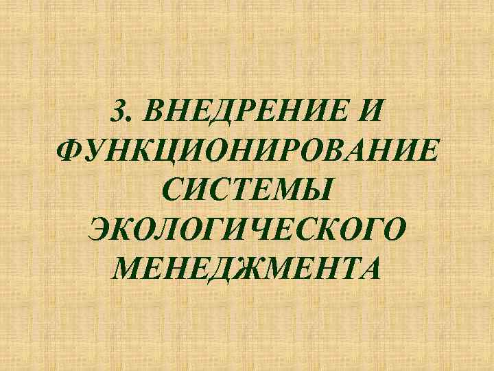 3. ВНЕДРЕНИЕ И ФУНКЦИОНИРОВАНИЕ СИСТЕМЫ ЭКОЛОГИЧЕСКОГО МЕНЕДЖМЕНТА 