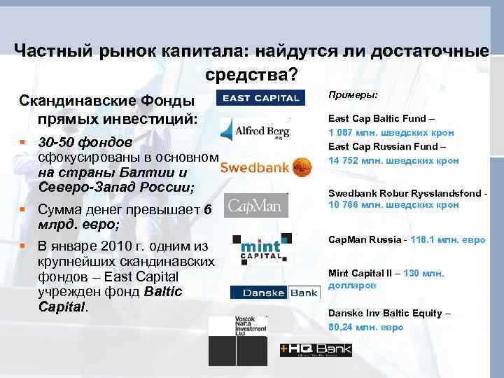 Частный рынок капитала: найдутся ли достаточные средства? Скандинавские Фонды прямых инвестиций: § 30 -50