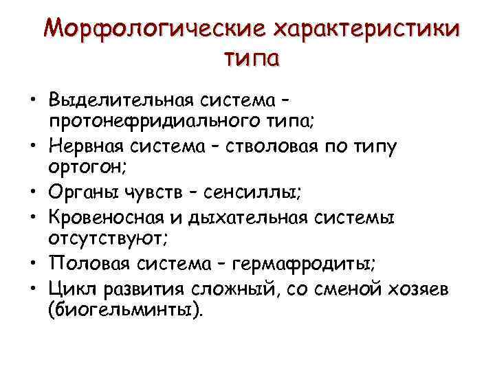 Морфологические характеристики типа • Выделительная система – протонефридиального типа; • Нервная система – стволовая