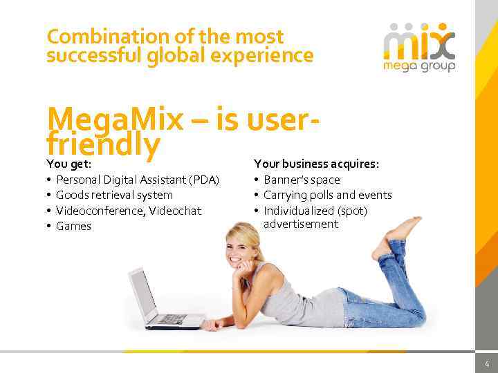 Combination of the most successful global experience Mega. Mix – is userfriendly You get: