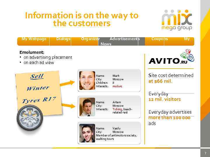 Information is on the way to the customers My Webpage Dialogs Organizer Advertisements News