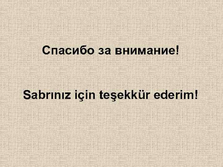 Спасибо за внимание! Sabrınız için teşekkür ederim! 
