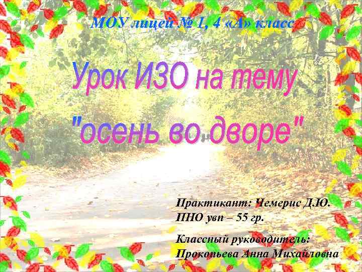 МОУ лицей № 1, 4 «А» класс Практикант: Чемерис Д. Ю. ПНО увп –