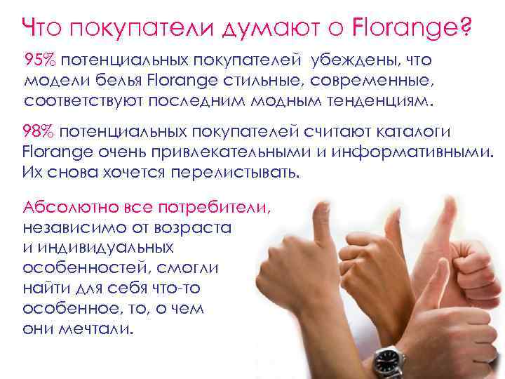 Что покупатели думают о Florange? 95% потенциальных покупателей убеждены, что модели белья Florange стильные,