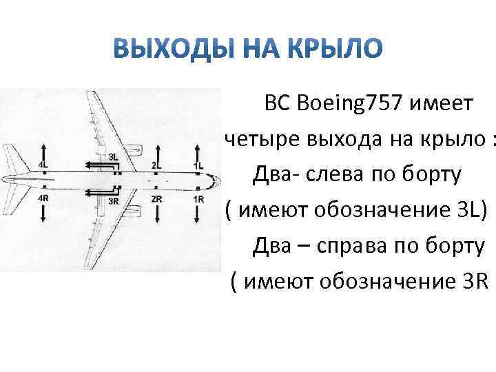 ВС Boeing 757 имеет четыре выхода на крыло : Два- слева по борту (