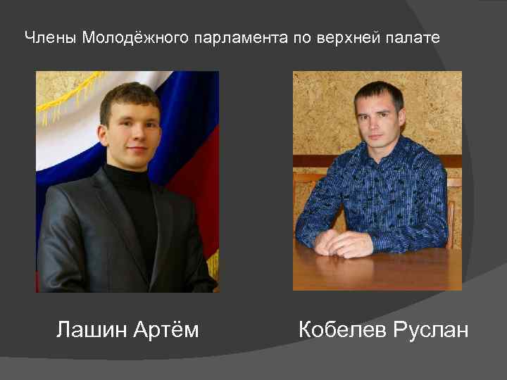 Члены Молодёжного парламента по верхней палате Лашин Артём Кобелев Руслан 