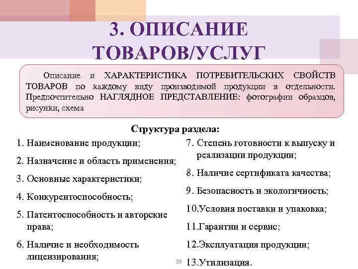 3. ОПИСАНИЕ ТОВАРОВ/УСЛУГ Описание и ХАРАКТЕРИСТИКА ПОТРЕБИТЕЛЬСКИХ СВОЙСТВ ТОВАРОВ по каждому виду производимой продукции