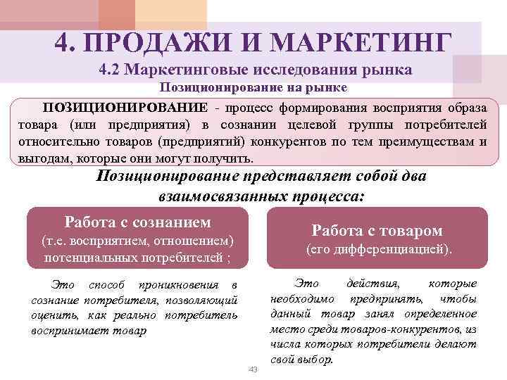 4. ПРОДАЖИ И МАРКЕТИНГ 4. 2 Маркетинговые исследования рынка Позиционирование на рынке ПОЗИЦИОНИРОВАНИЕ -