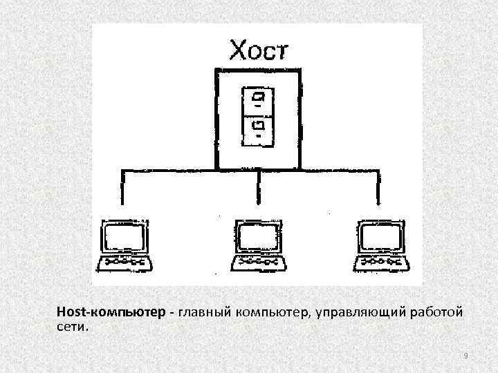 Нost-компьютер - главный компьютер, управляющий работой сети. 9 