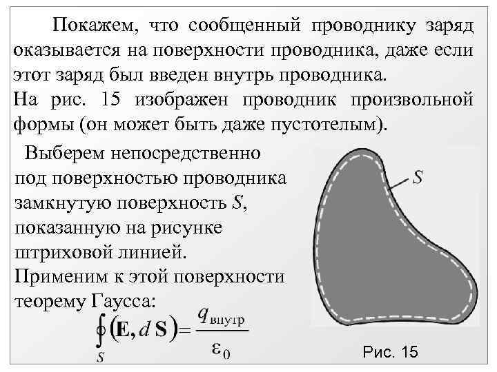 Покажем, что сообщенный проводнику заряд оказывается на поверхности проводника, даже если этот заряд был