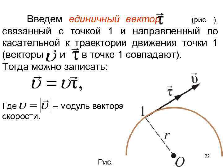 Введем единичный вектор (рис. ), связанный с точкой 1 и направленный по касательной к