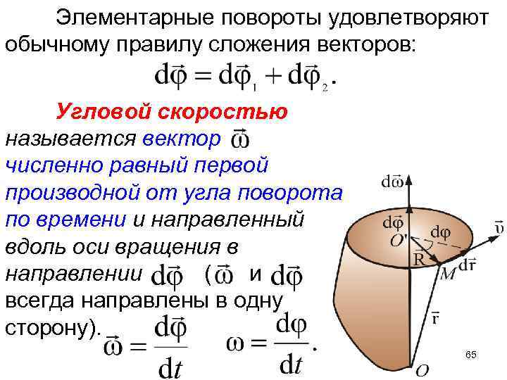 Вектор вращения. Элементарный угол поворота. Псевдовектор угловой скорости. Вектор углового поворота. Вектор элементарного углового поворота.