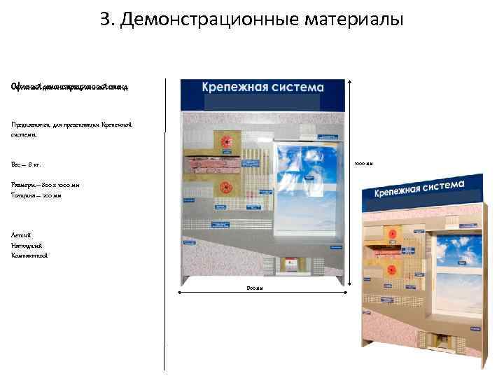 3. Демонстрационные материалы Офисный демонстрационный стенд Предназначен для презентации Крепежной системы 1000 мм Вес