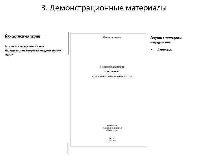 3. Демонстрационные материалы Технологическая карта описывает последовательный процесс производства данного изделия Документ используется сотрудниками: