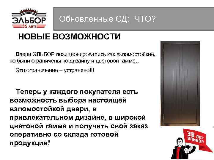 Обновленные СД: ЧТО? НОВЫЕ ВОЗМОЖНОСТИ Двери ЭЛЬБОР позиционировались как взломостойкие, но были ограничены по