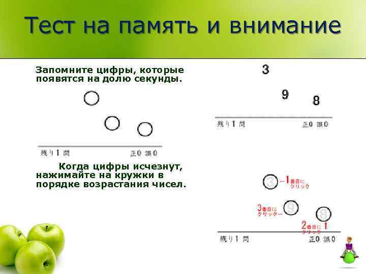 Тест на память и внимание Запомните цифры, которые появятся на долю секунды. Когда цифры