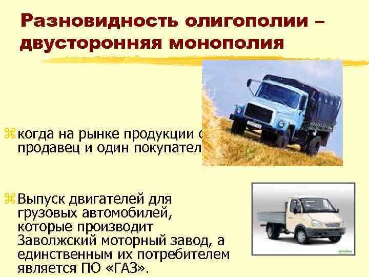 Разновидность олигополии – двусторонняя монополия z когда на рынке продукции один продавец и один