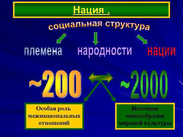 Нация. Особая роль межнациональных отношений Источник многообразия мировой культуры 