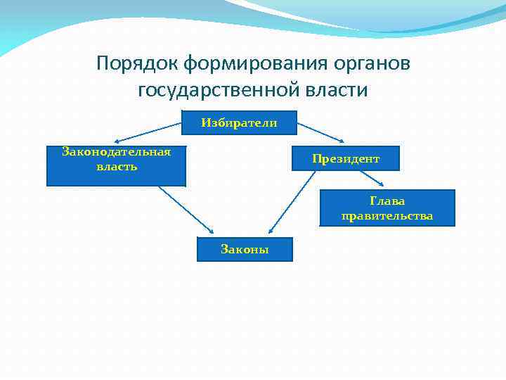 Порядок формирования органов государственной власти Избиратели Законодательная власть Президент Глава правительства Законы 