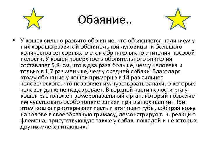 Обаяние. . • У кошек сильно развито обоняние, что объясняется наличием у них хорошо