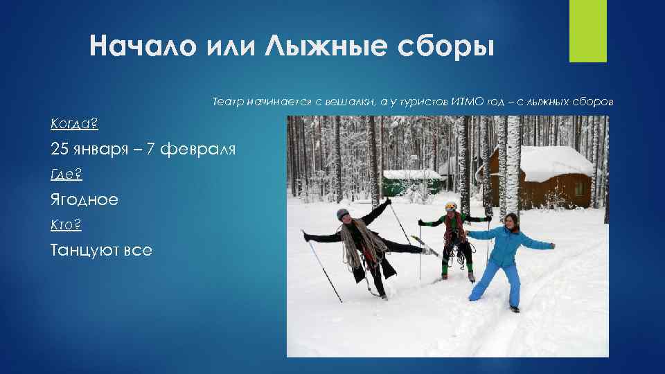Начало или Лыжные сборы Театр начинается с вешалки, а у туристов ИТМО год –