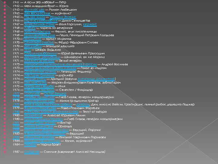  1961 — А если это любовь? — Пётр 1962 — Мой младший брат