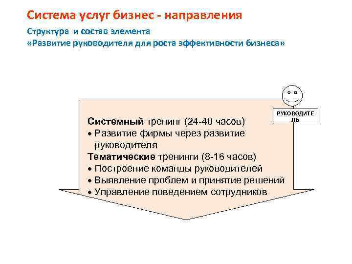 Система услуг бизнес - направления Структура и состав элемента «Развитие руководителя для роста эффективности