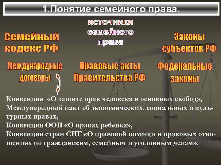 1. Понятие семейного права. Конвенция «О защите прав человека и основных свобод» , Международный