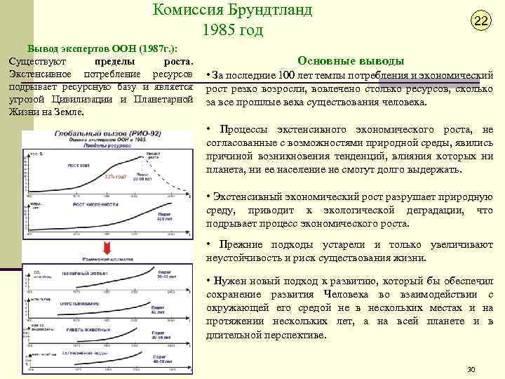 Комиссия Брундтланд 1985 год 22 Вывод экспертов ООН (1987 г. ): Основные выводы Существуют