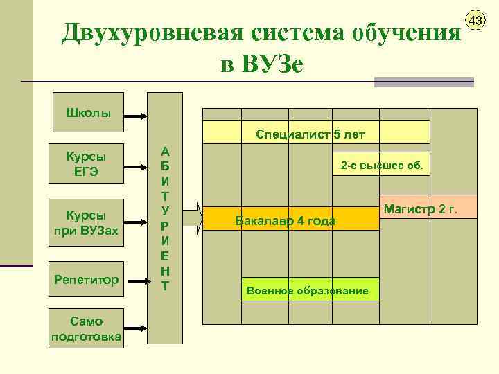 Двухуровневая система обучения в ВУЗе Школы Специалист 5 лет Курсы ЕГЭ Курсы при ВУЗах