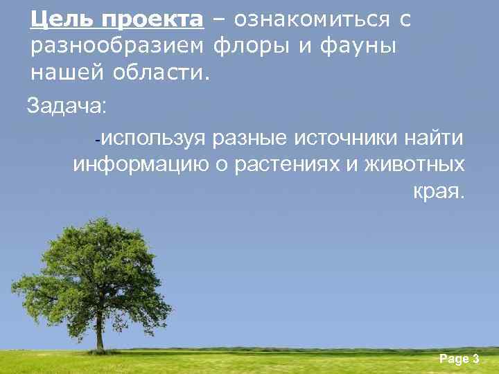 Цель проекта – ознакомиться с разнообразием флоры и фауны нашей области. Задача: -используя разные